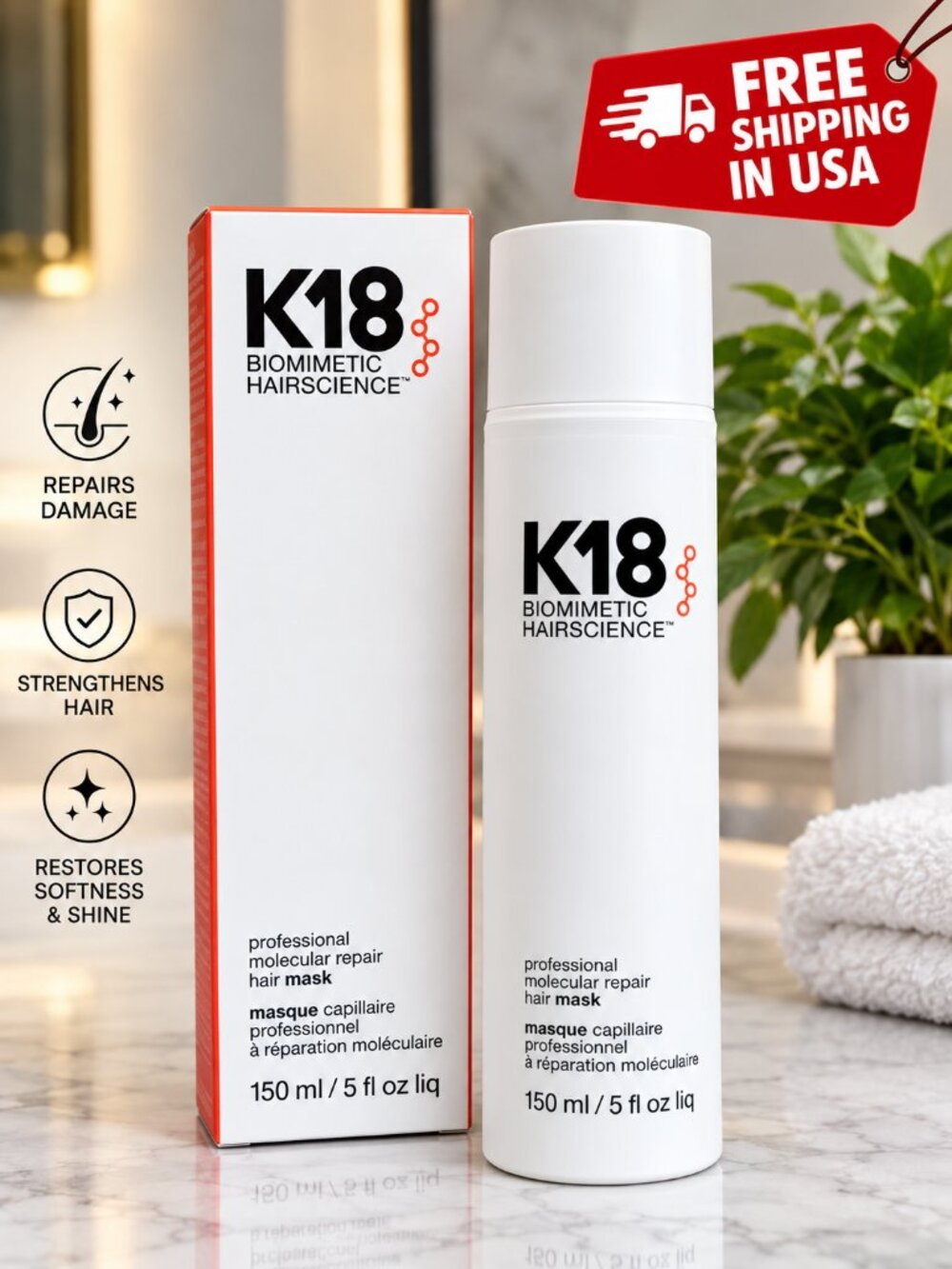 K18 Professional Molecular Repair Hair Mask 150ml 5oz Salon Treatment